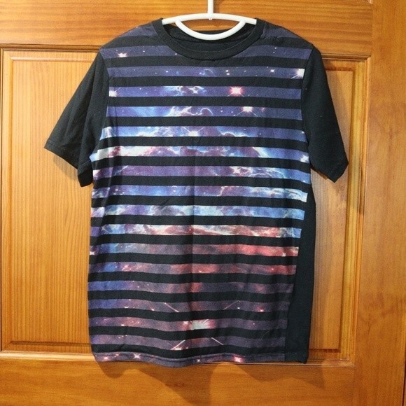 SK Apparel Vintage Galaxy Striped Space Print T-Shirt Medium Retro Tee - Picture 2 of 9